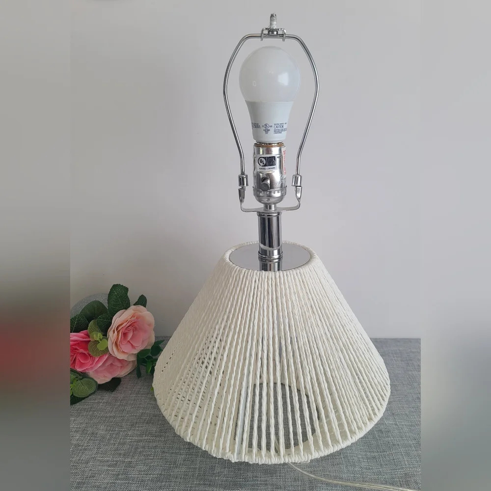 Retro Style Table Lamp With Braided String White - Picture 2 of 6